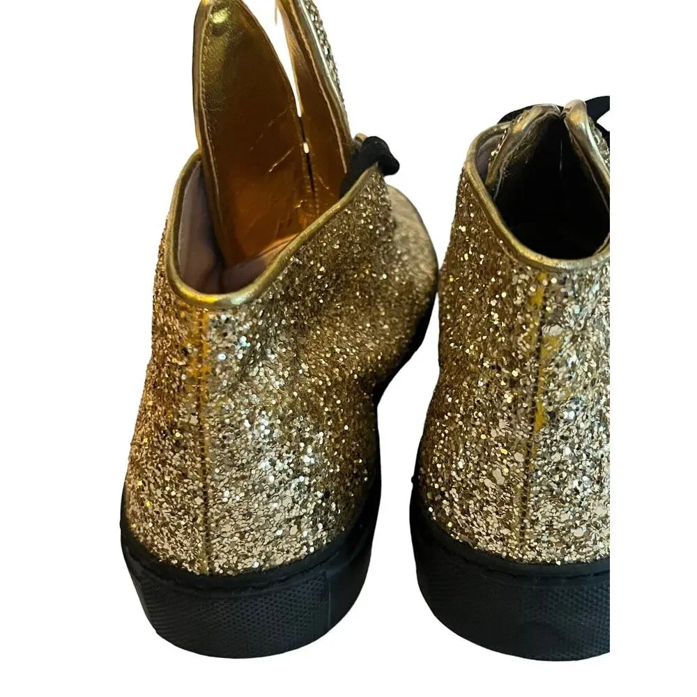 Minna Parikka Bunny Ears Sneaker •Women 40 /US 9• Gold Glitter Black Hi Top - Picture 5 of 15